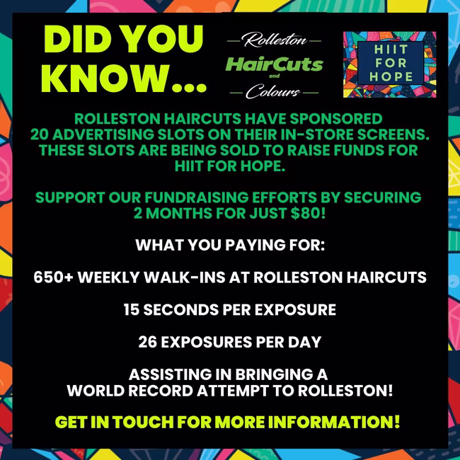 Rolleston Haircuts have sponsored HIIT for HOPE